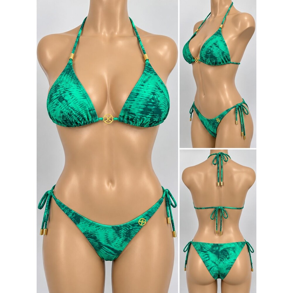 ViX Paula Hermanny Green Bikini 3 Piece Set 2 Bottoms Size S New Unworn